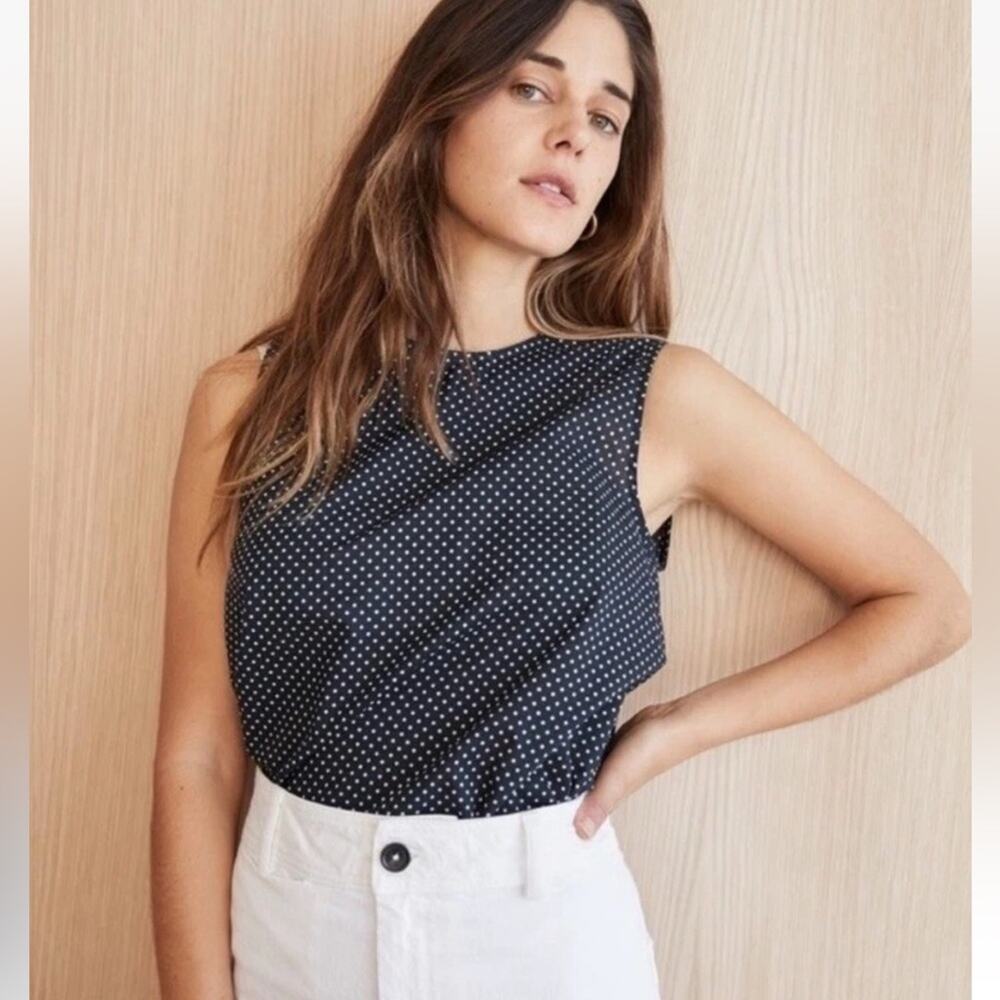 Jenni Kayne Cotton Polka Dot Navy Blue Shell Top Sz XS
